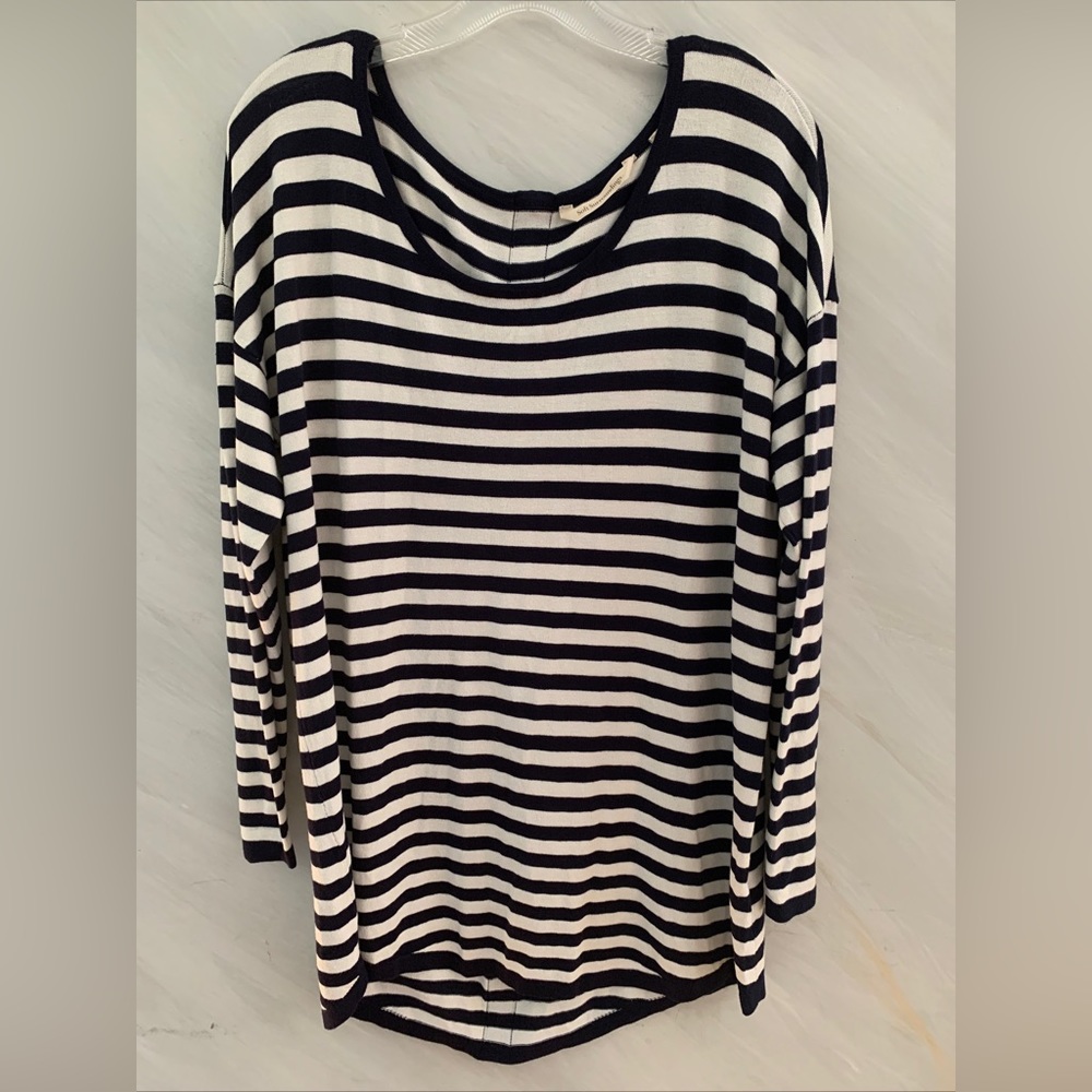 Soft Surroundings Women’s XL Navy Blue White Margulies Zip Back Striped Sweater
